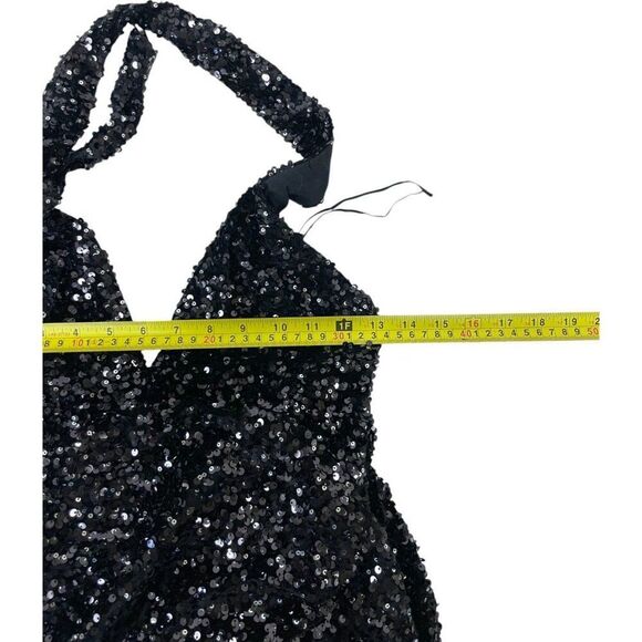 Zara Women Mini Dress XS Black Sequin Halter Party Cocktail 9808/574 NWOT - Picture 9 of 11